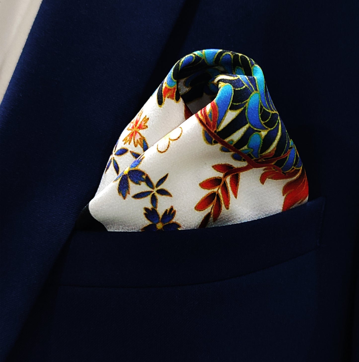 MANDARIN HERON WHITE - SILK POCKET SQUARES