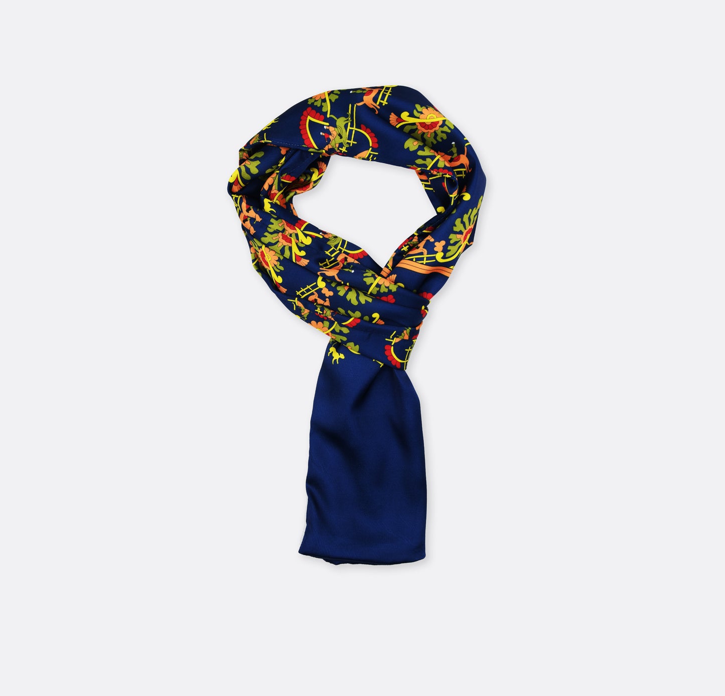 Navy Blue Paisley and Floral - Silk Men Scarf