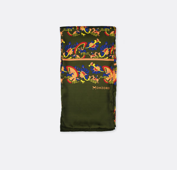 Olive Green Paisley and Floral - Silk Men Scarves
