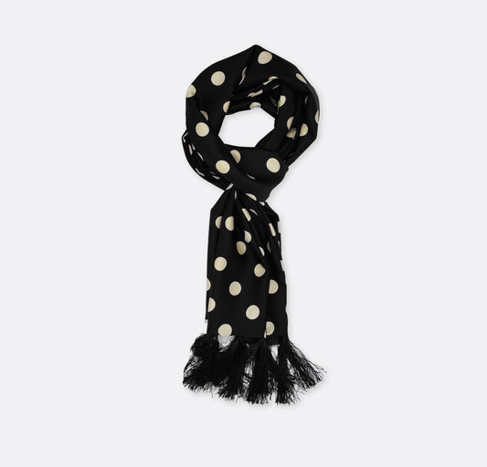 Black Midi Polka Silk Men Scarf