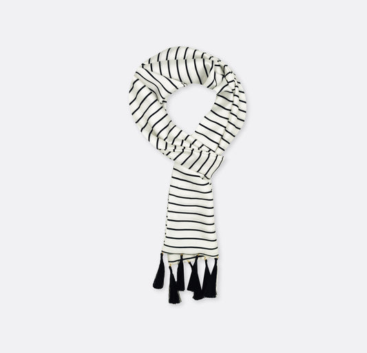 Sleek Black & White Stripes - Silk Men Scarf