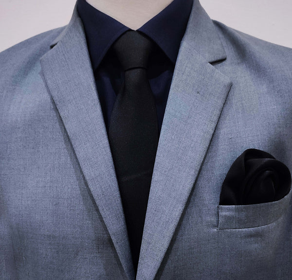 Pitch black tie and Pocket Square set