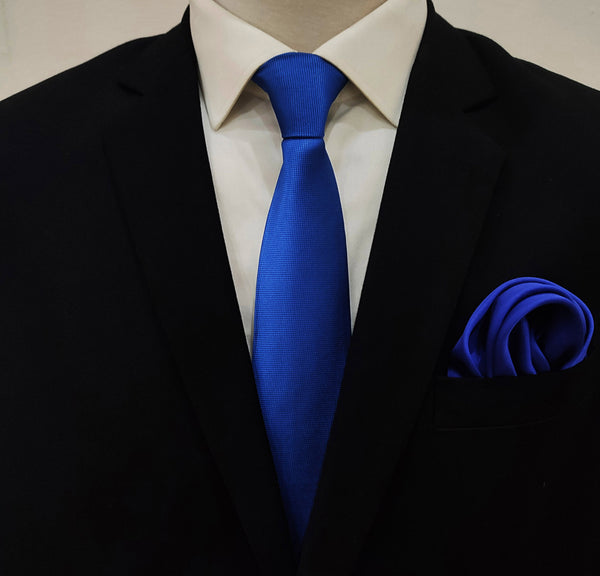 Royal blue tie and Pocket Square set