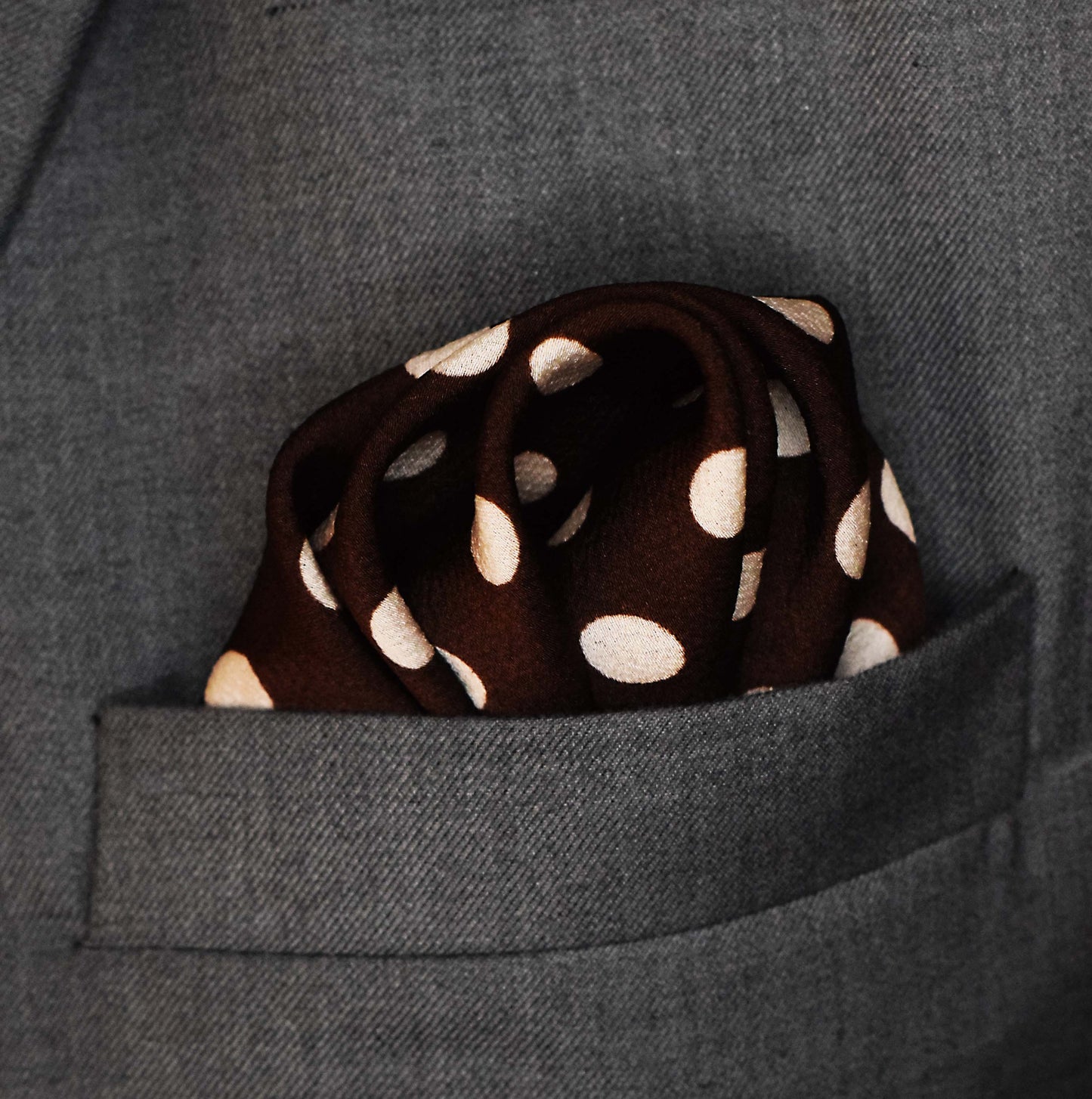 Coffee Base Polka Silk Pocket Square