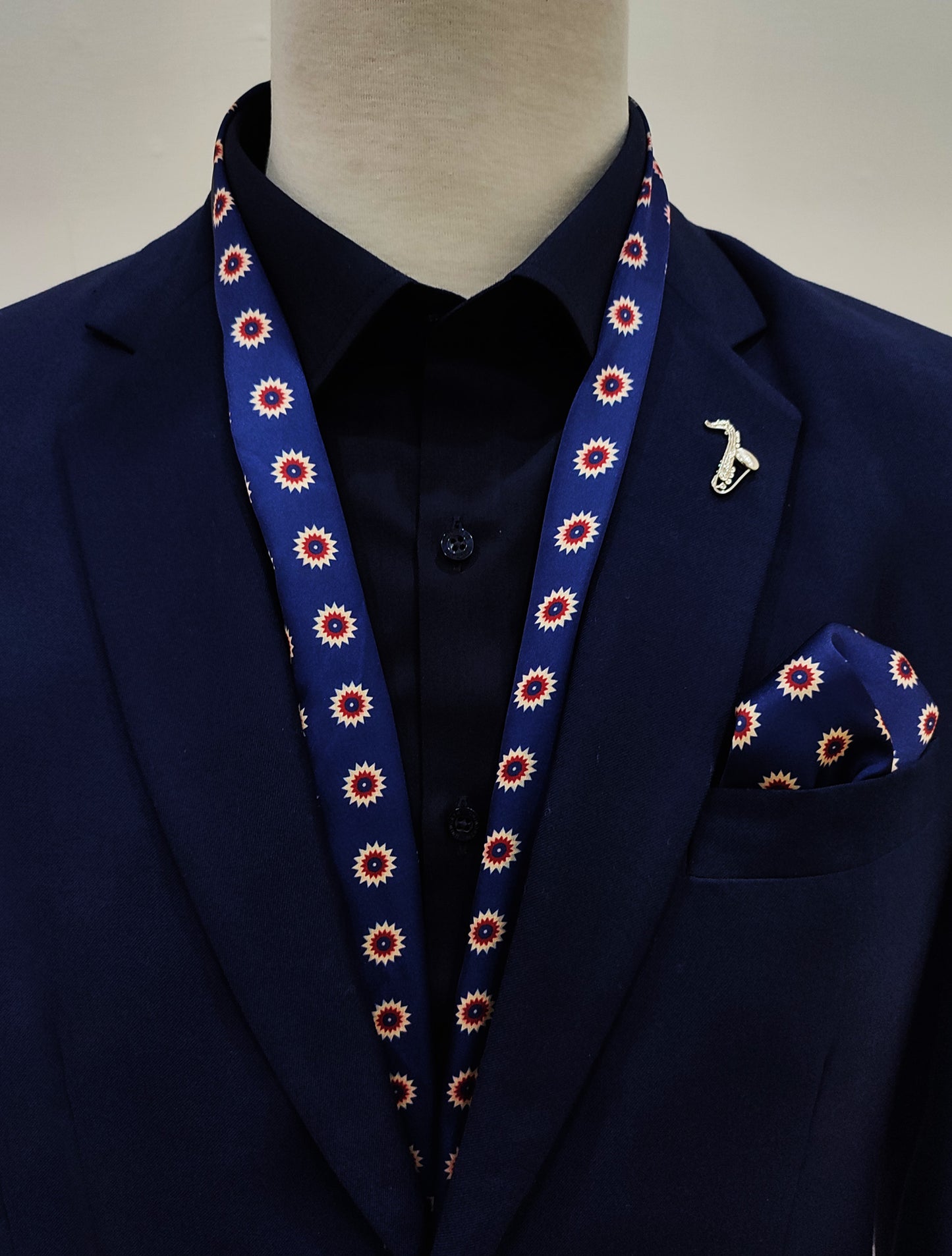 Navy Blue & Gold Reversible Silk Men Scarf and Pocket Square Set