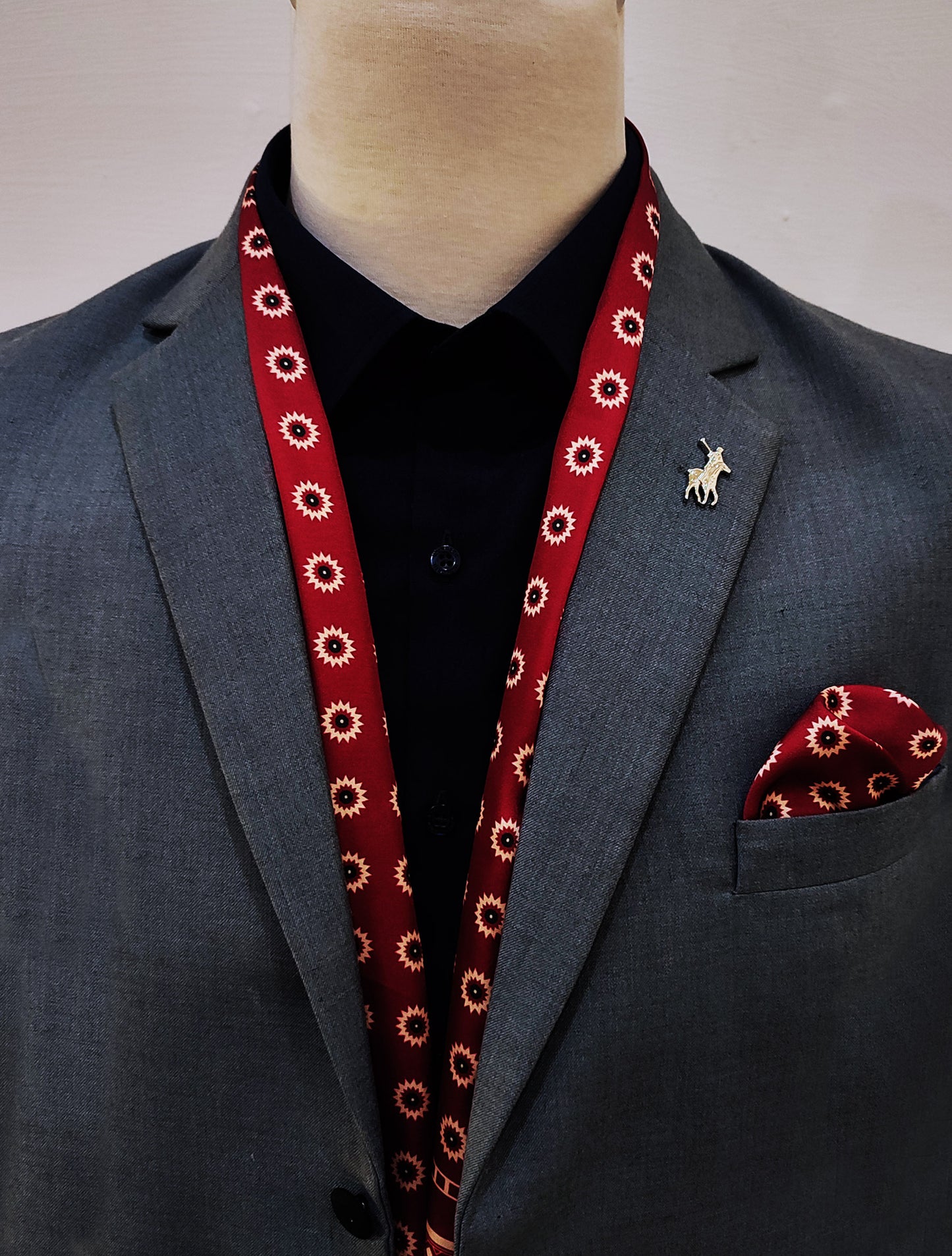 Maroon & Gold Reversible Silk Men Scarf and Pocket Square Set
