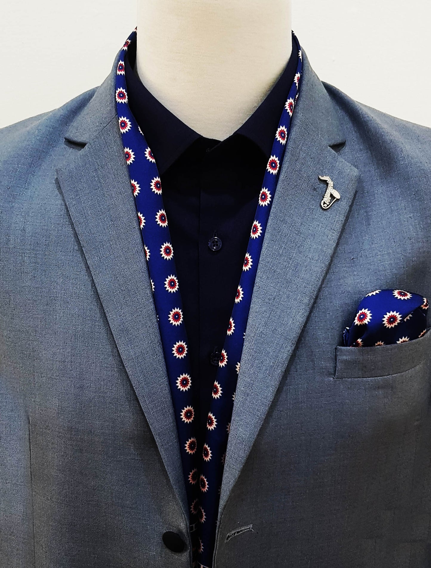 Navy Blue & Gold Reversible Silk Men Scarf and Pocket Square Set