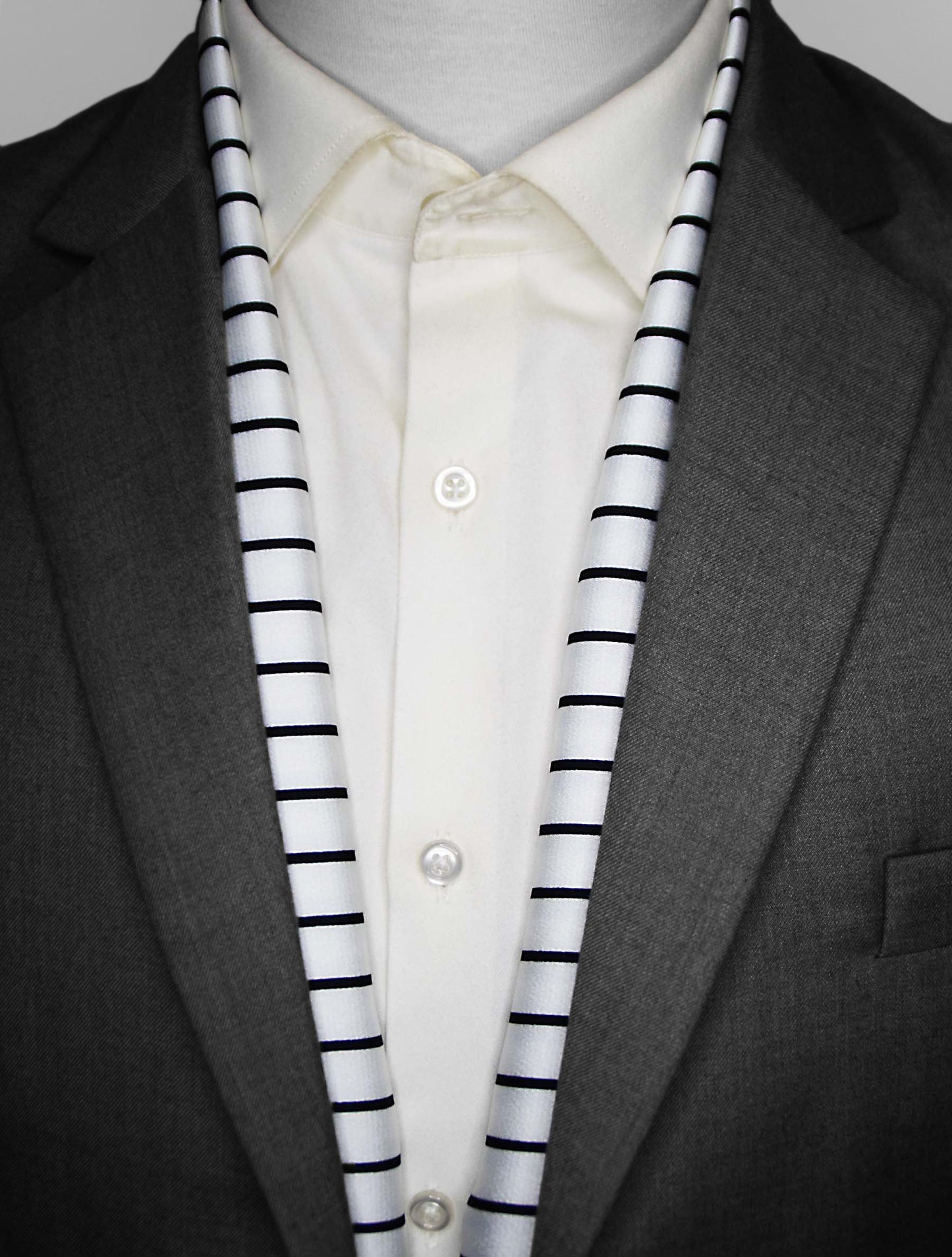 Sleek Black & White Stripes - Silk Men Scarf