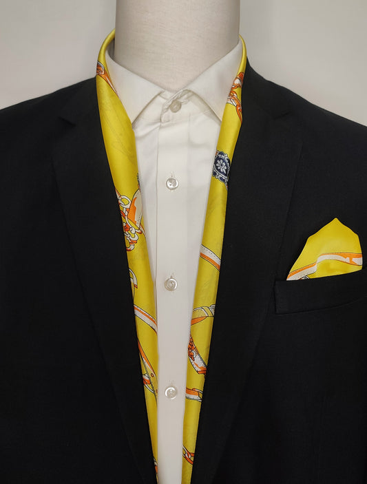 Chains and Straps (Yellow) - Silk Scarf and Pocket Sqaure Set