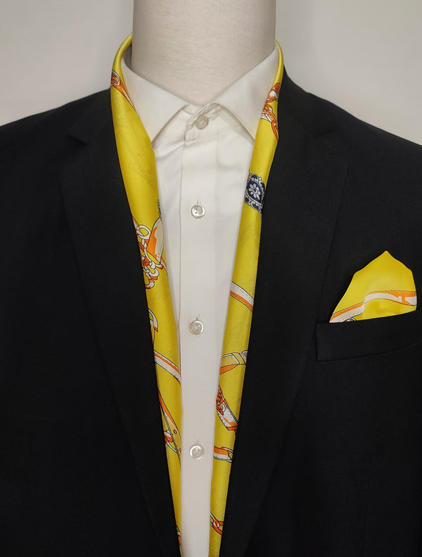 Chains and Straps (Yellow) - Silk scarf and pocket sqaure set