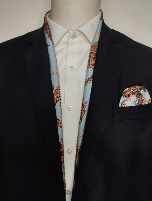 Grey Box Pleated - Silk Scarf and Pocket Square Set