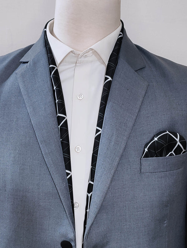 BLACK AND WHITE HEXAGONAL - SILK scarf and pocket square set