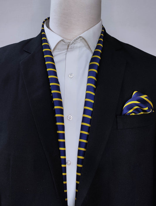 Blue and Gold Stripes - Silk Scarf and Pocket Square Set