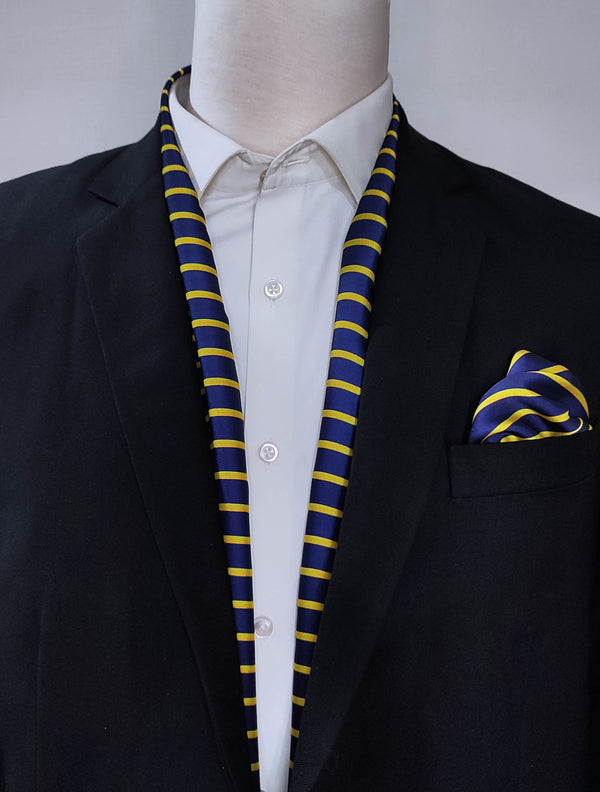 BLUE AND GOLD STRIPES - SILK scarf and pocket square set