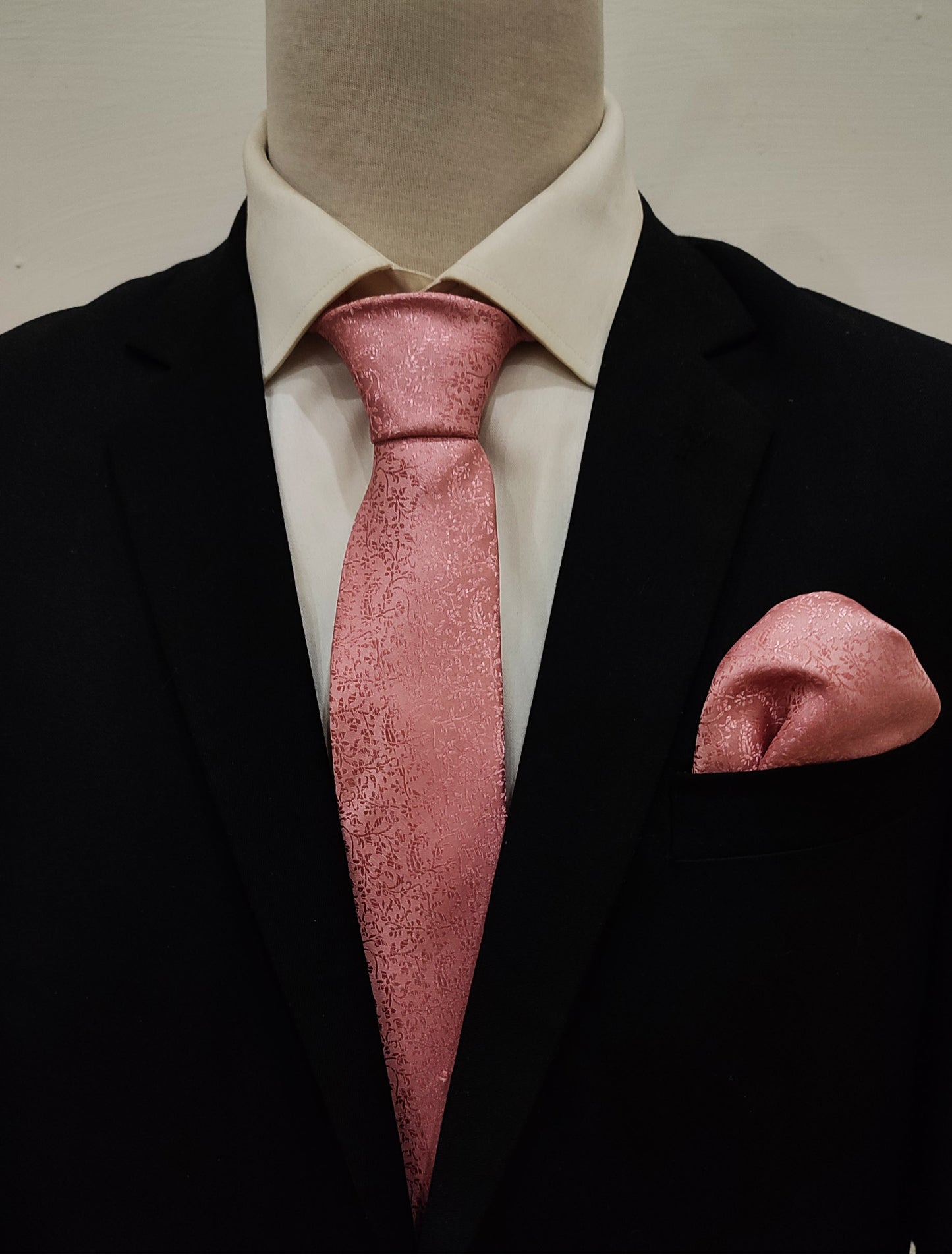 Peach Pink Self Tie and Pocket Square Set