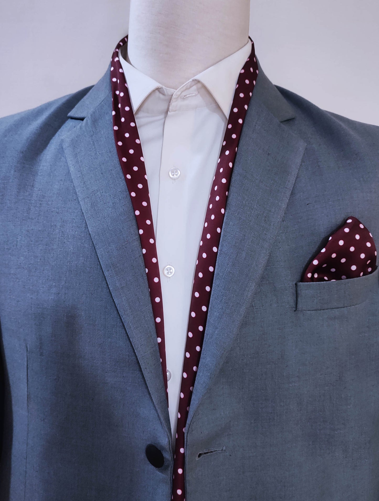 Dark Maroon with White Polka Drops - Silk Scarf and Pocket Square Set