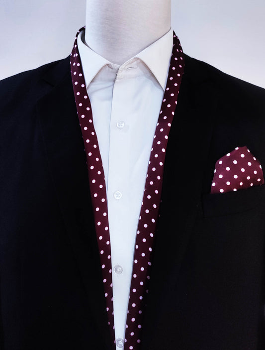 Dark Maroon with White Polka Drops - Silk Scarf and Pocket Square Set