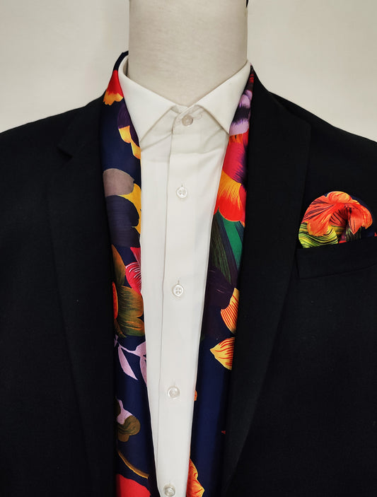 The Mighty Blue Jungle - Silk Scarf and Pocket Square Set