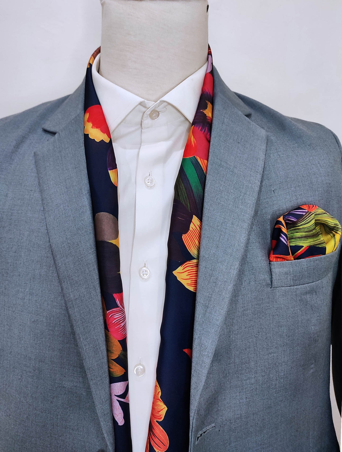 The Mighty Blue Jungle - Silk Scarf and Pocket Square Set