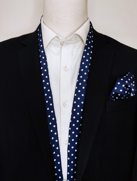 Starry Blue Night Polka Dots - Silk Scarf and Pocket Square Set