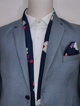 THE DEEP BLUE FLORAL - SILK SCARF AND POCKET SQUARE SET