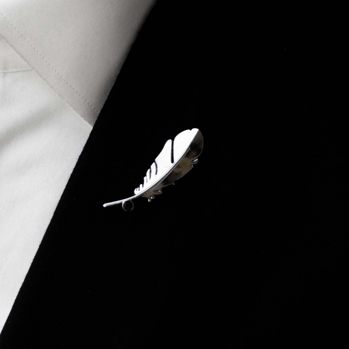 Bird Feather – Metallic Silver Lapel Pin by Monzoro – view 3