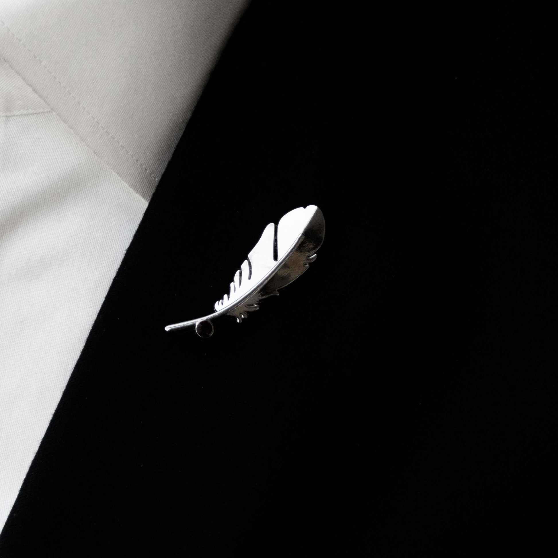 Bird Feather – Metallic Silver Lapel Pin by Monzoro – view 3