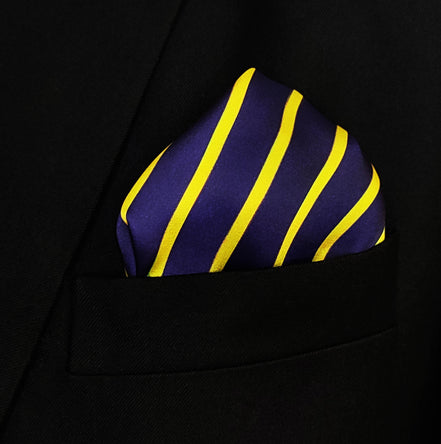 Blue and Gold Stripes - Silk Pocket Square by Monzoro – view 4