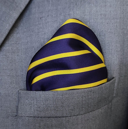 Blue and Gold Stripes - Silk Pocket Square by Monzoro – view 5