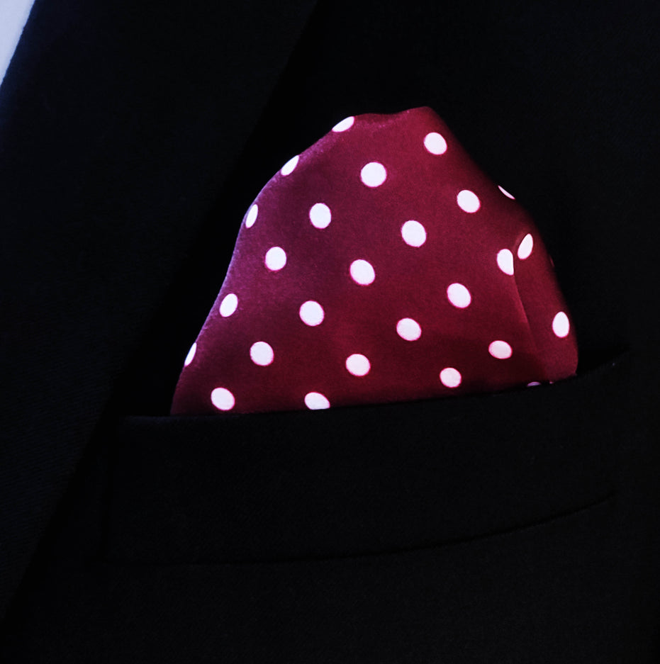 Dark Maroon with White Polka Dots - Silk Pocket Square - Pocket Squares | Monzoro