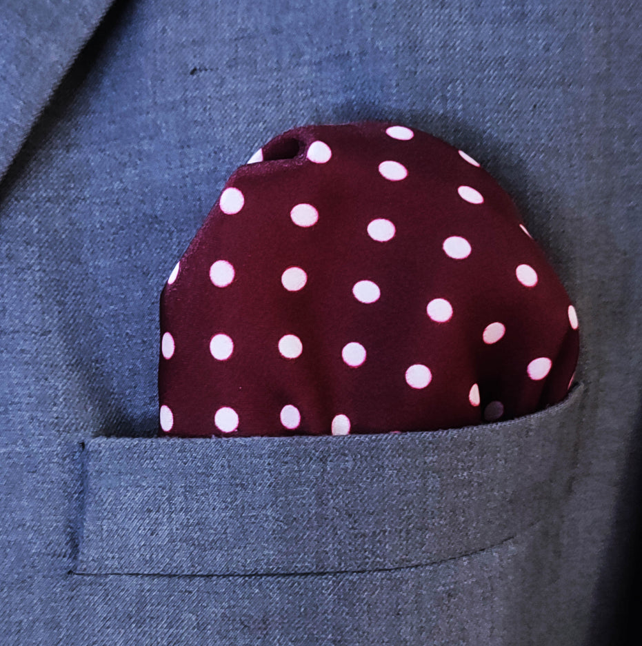 Dark Maroon with White Polka Dots - Silk Pocket Square - Pocket Squares | Monzoro