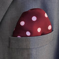 Maroon with White Polka Drops - Silk Pocket Square by Monzoro – view 3