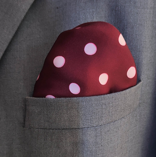 Maroon with White Polka Drops - Silk Pocket Square by Monzoro – view 3