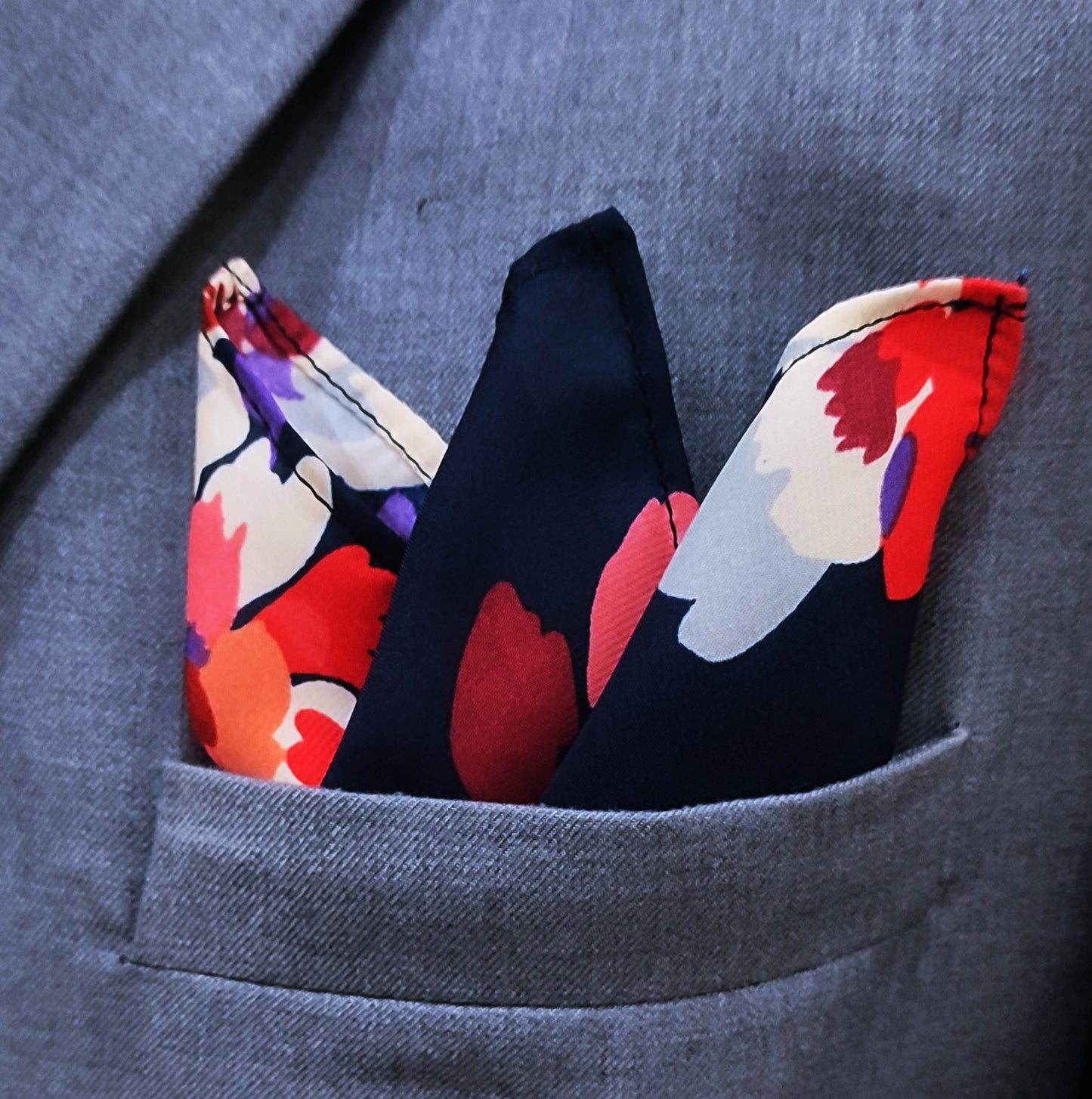 The Deep Blue Floral Silk Pocket Square