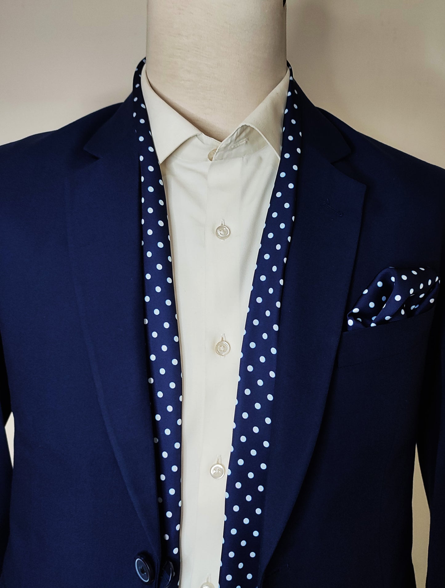 Starry Blue Night Polka Dots - Silk Scarf and Pocket Square Set