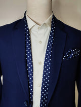 STARRY BLUE NIGHT POLKA DOTS - SILK SCARF AND POCKET SQUARE SET