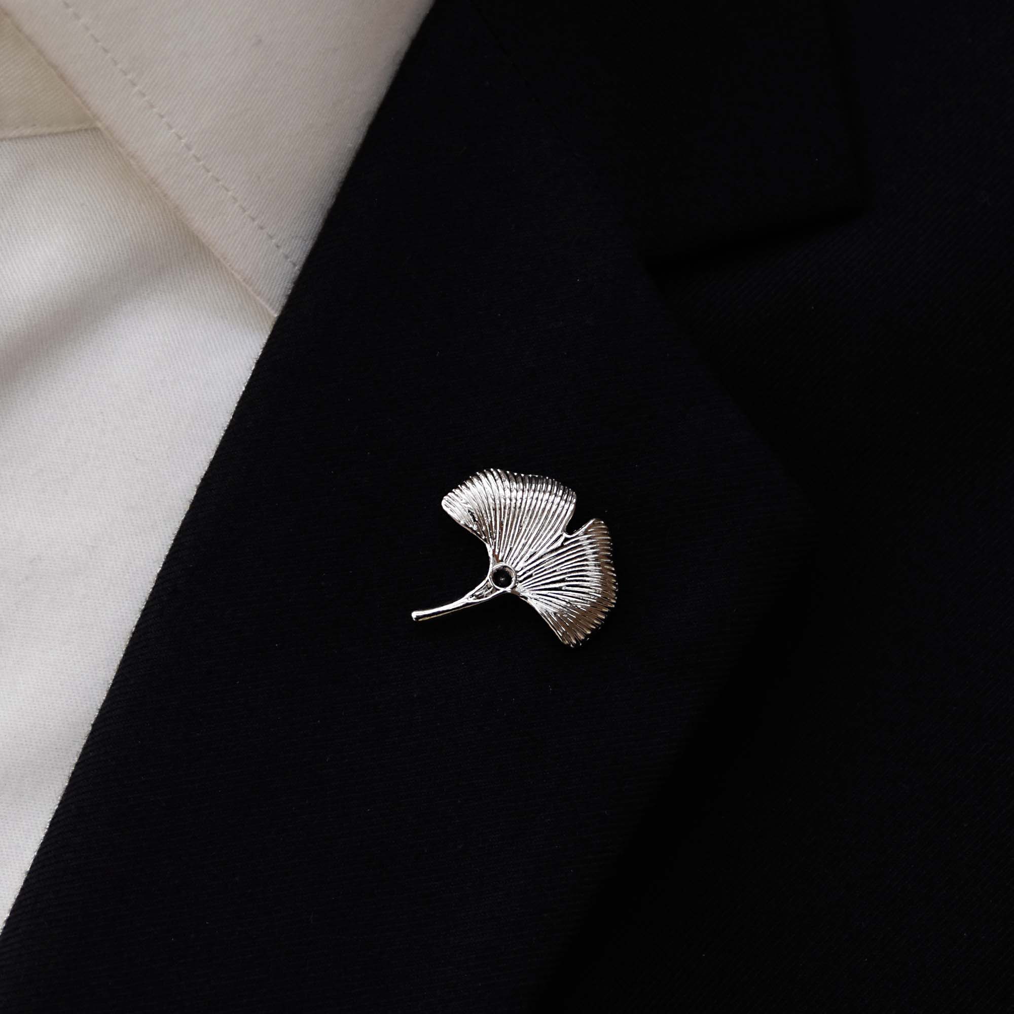 Ginkgo Flower Silver Lapel Pin by Monzoro – view 3
