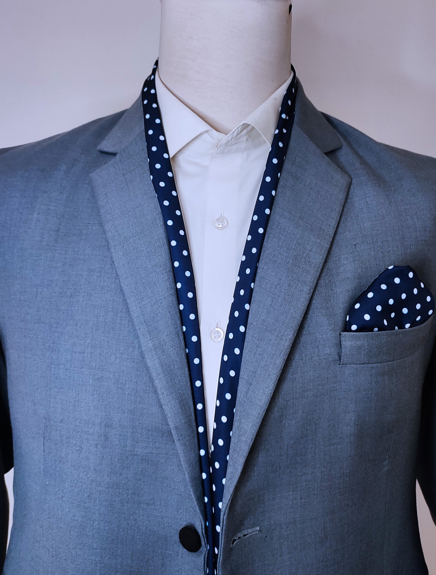 Starry Blue Night Polka Dots - Silk Scarf and Pocket Square Set