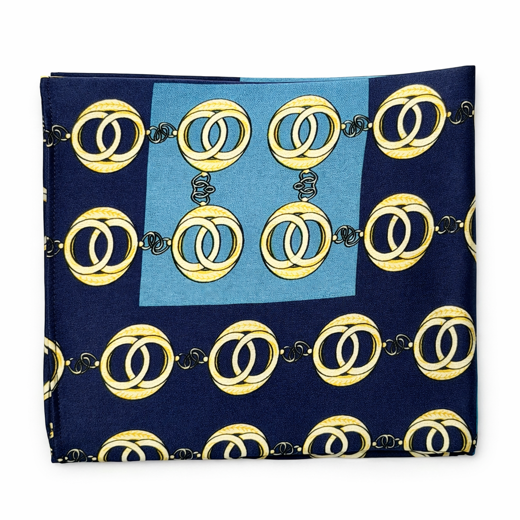 Chain Loop Blue Silk Pocket Square