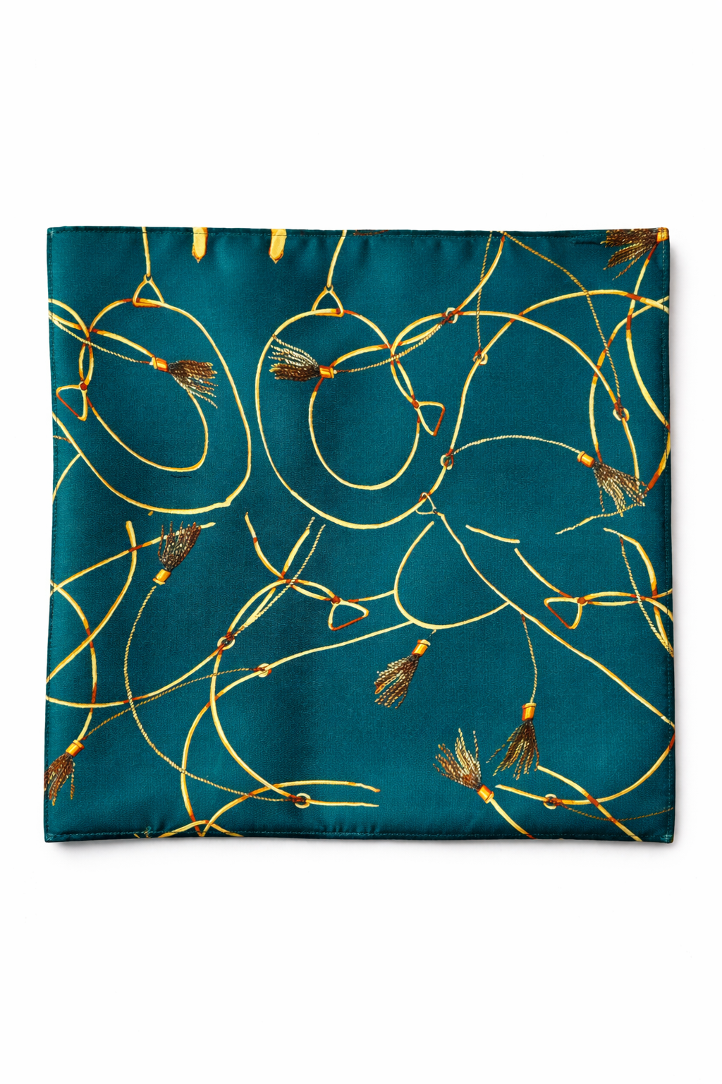 Teal Silk Pocket Square with Golden Ropes