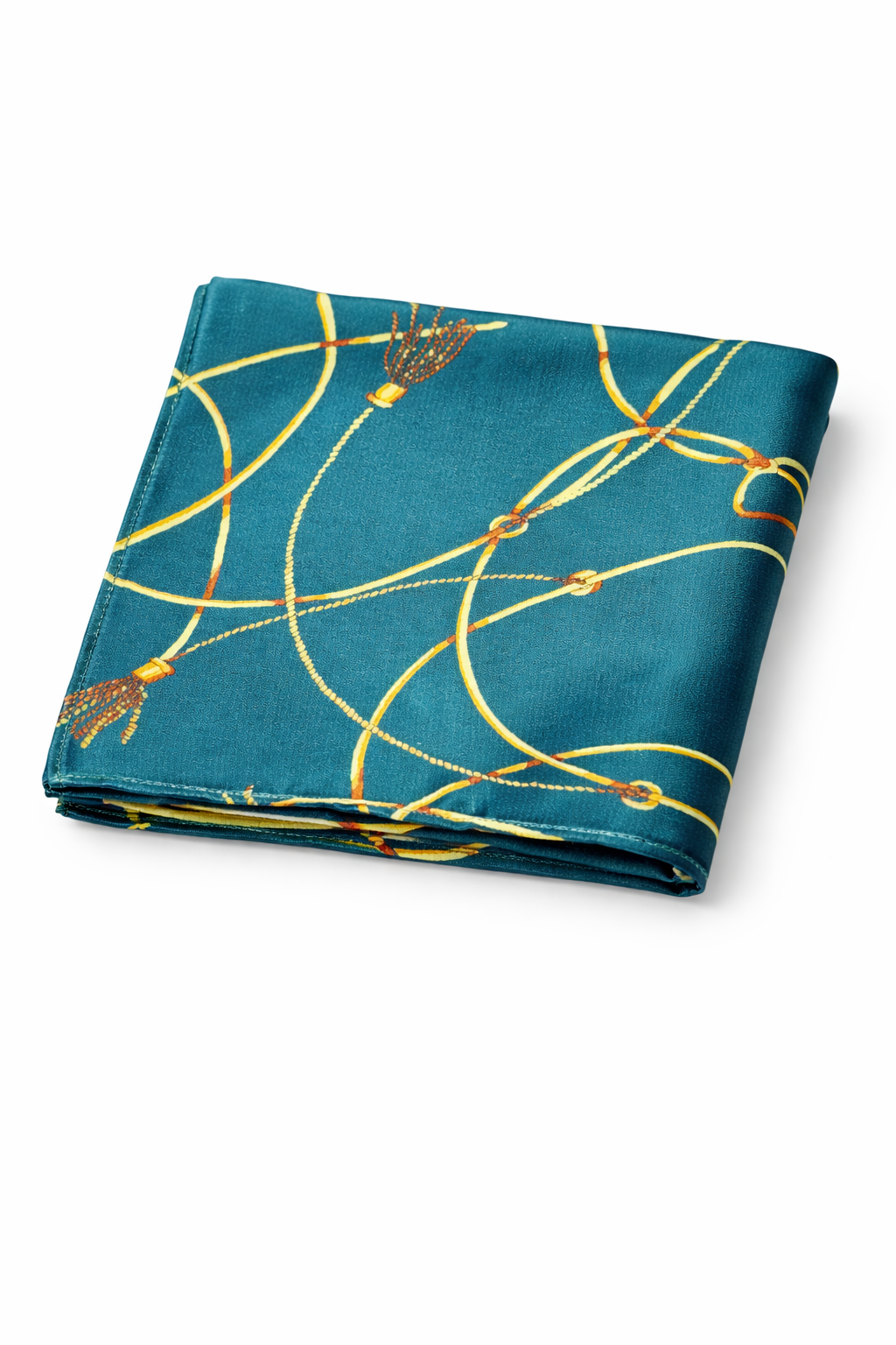 Teal Silk Pocket Square with Golden Ropes