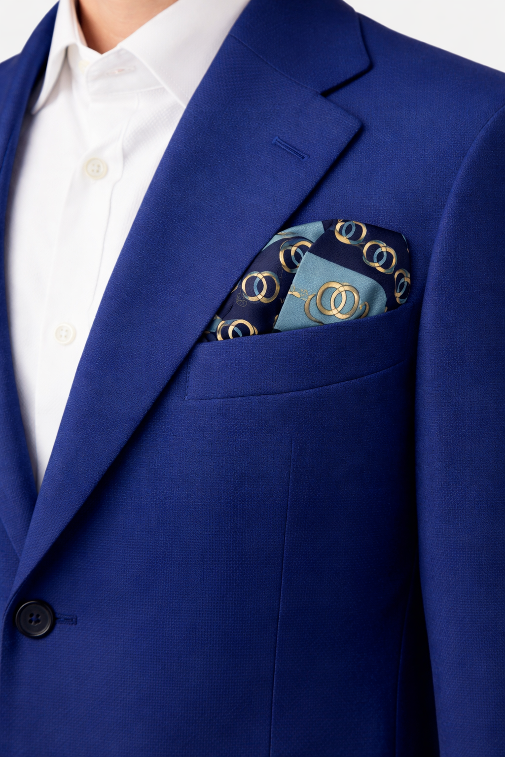 Chain Loop Blue Silk Pocket Square