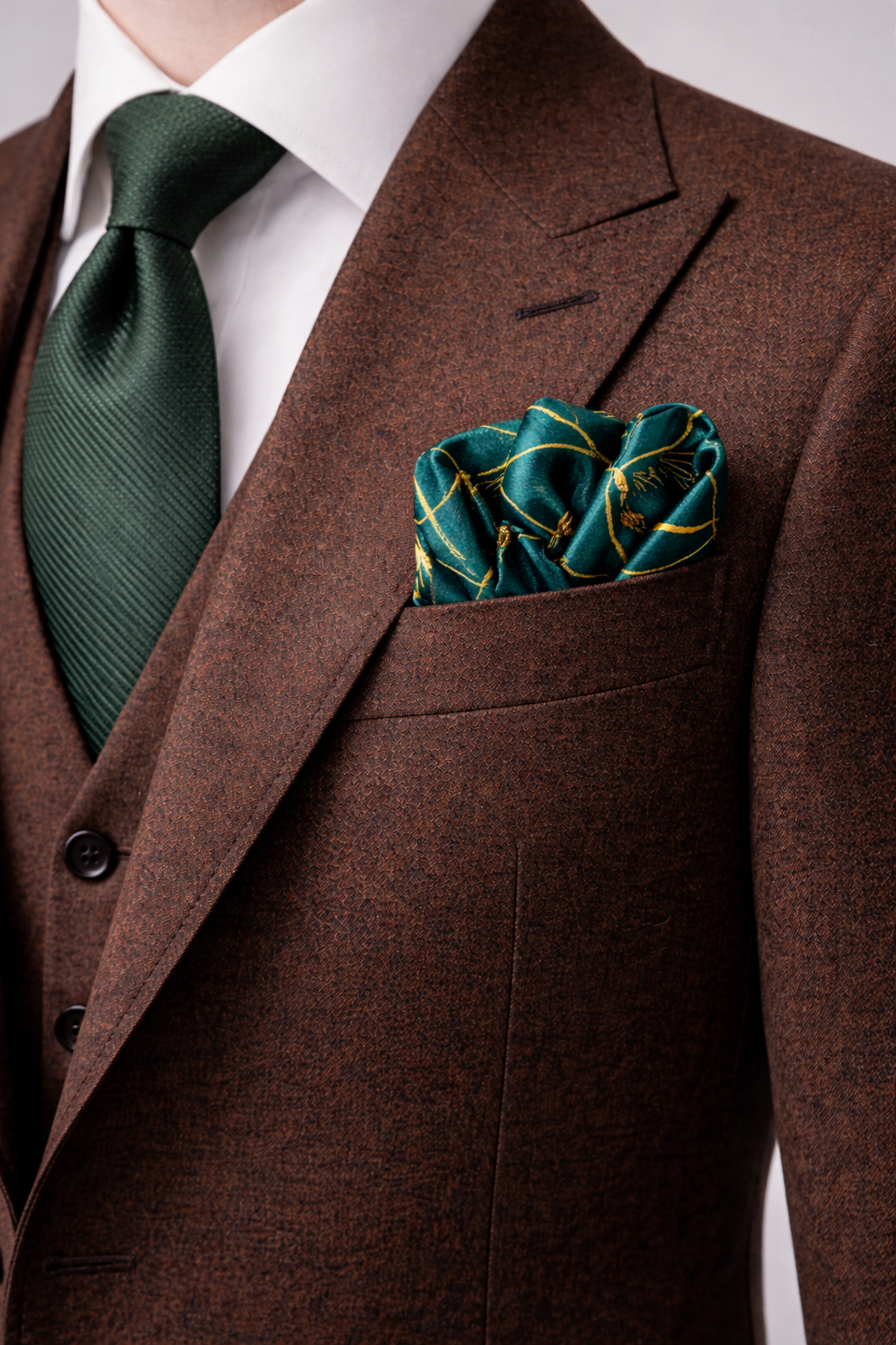 Teal Silk Pocket Square with Golden Ropes
