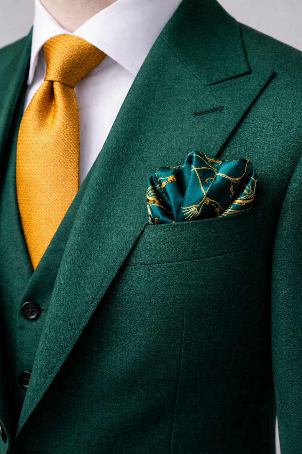 Teal Silk Pocket Square with Golden Ropes