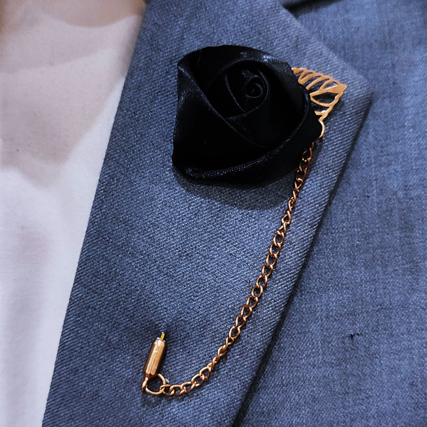 Black Floral Lapel Pin