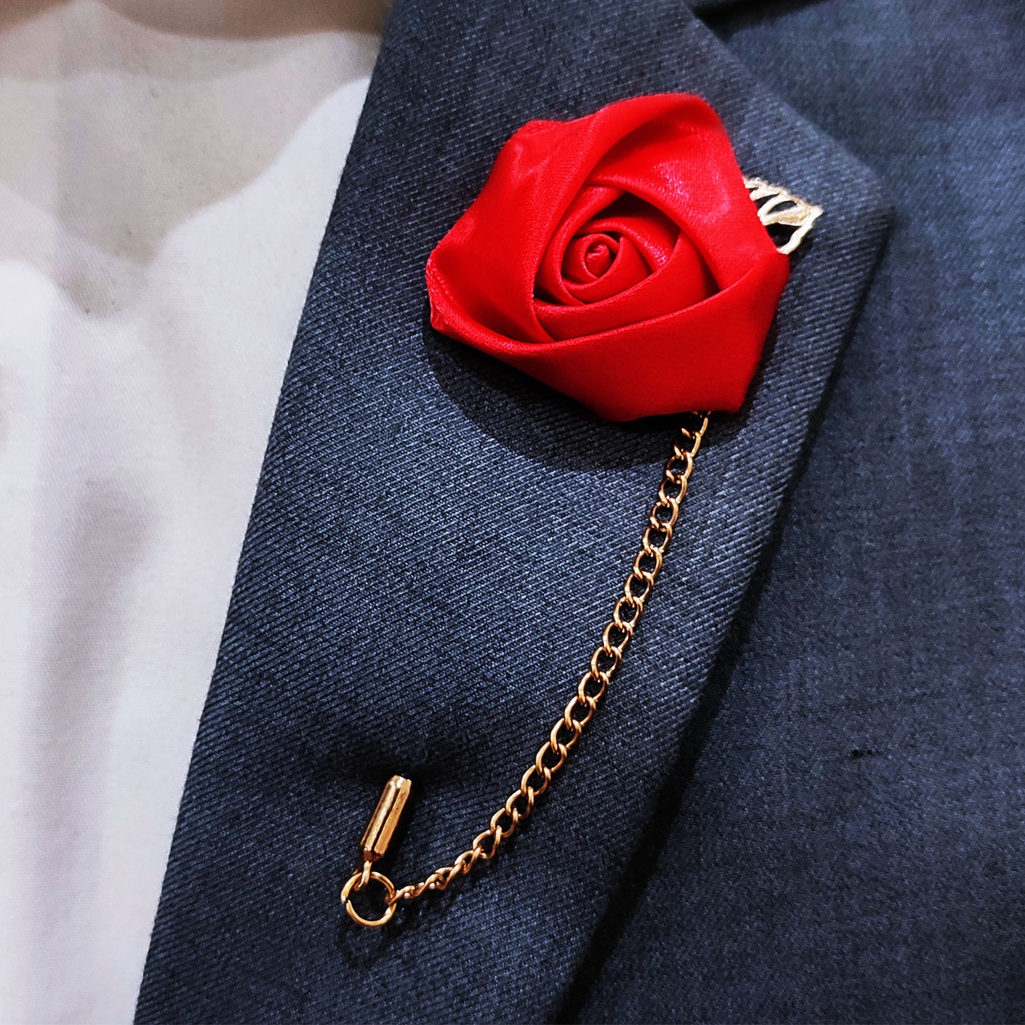 Red Floral Lapel Pin