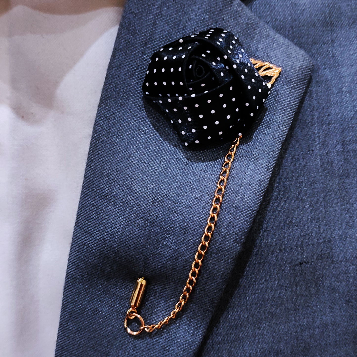 mini Black Polka Drops Floral Lapel Pins