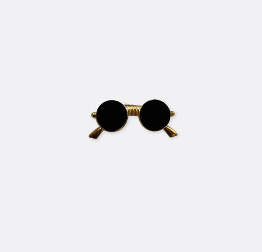 Classic Round Sunglasses Black and Golden Lapel Pin