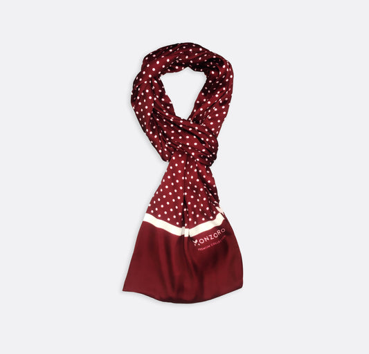 Dark Maroon with White Polka drops - Silk Scarf