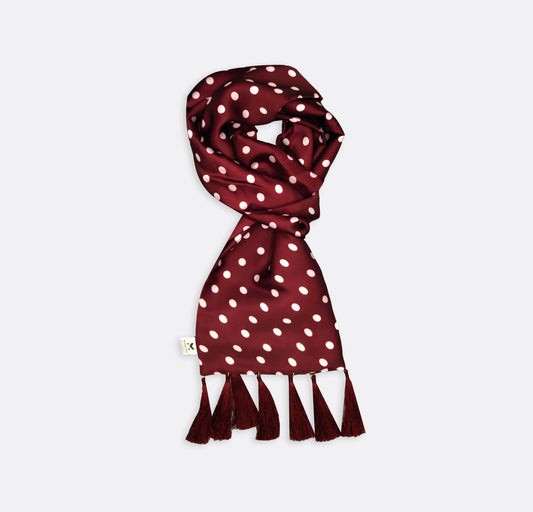 Maroon with White Polka Drops - Silk Scarf